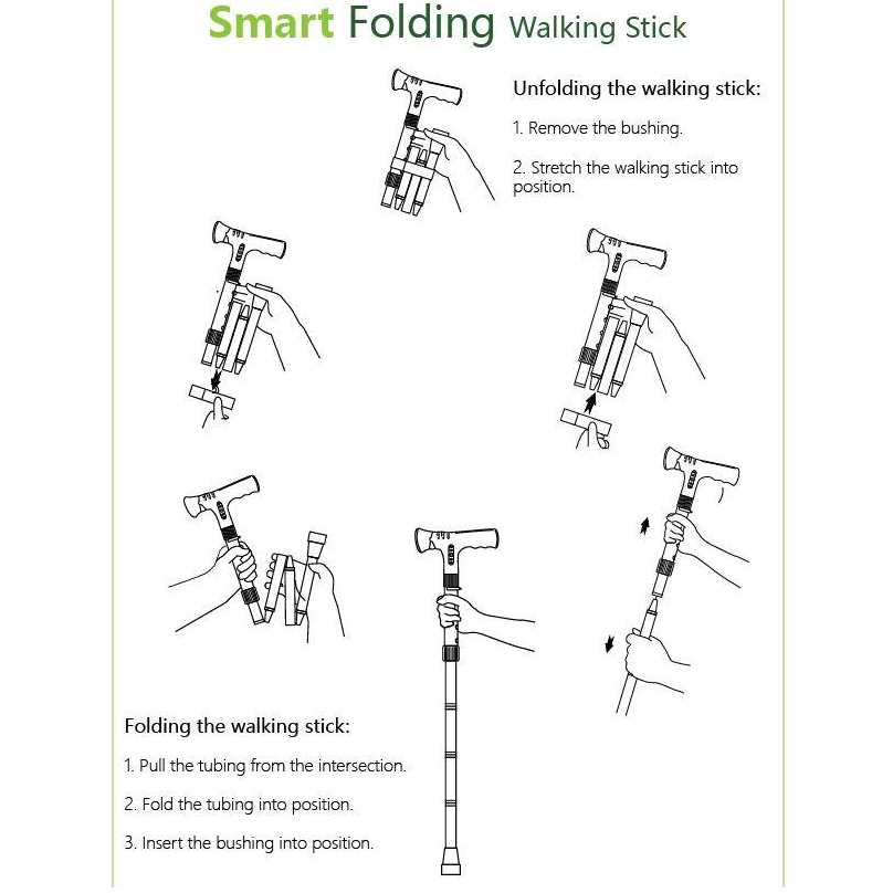 Smart Folding Walking Stick WS25 (MP3 Handle With Radio & Auto Fall Alarm)